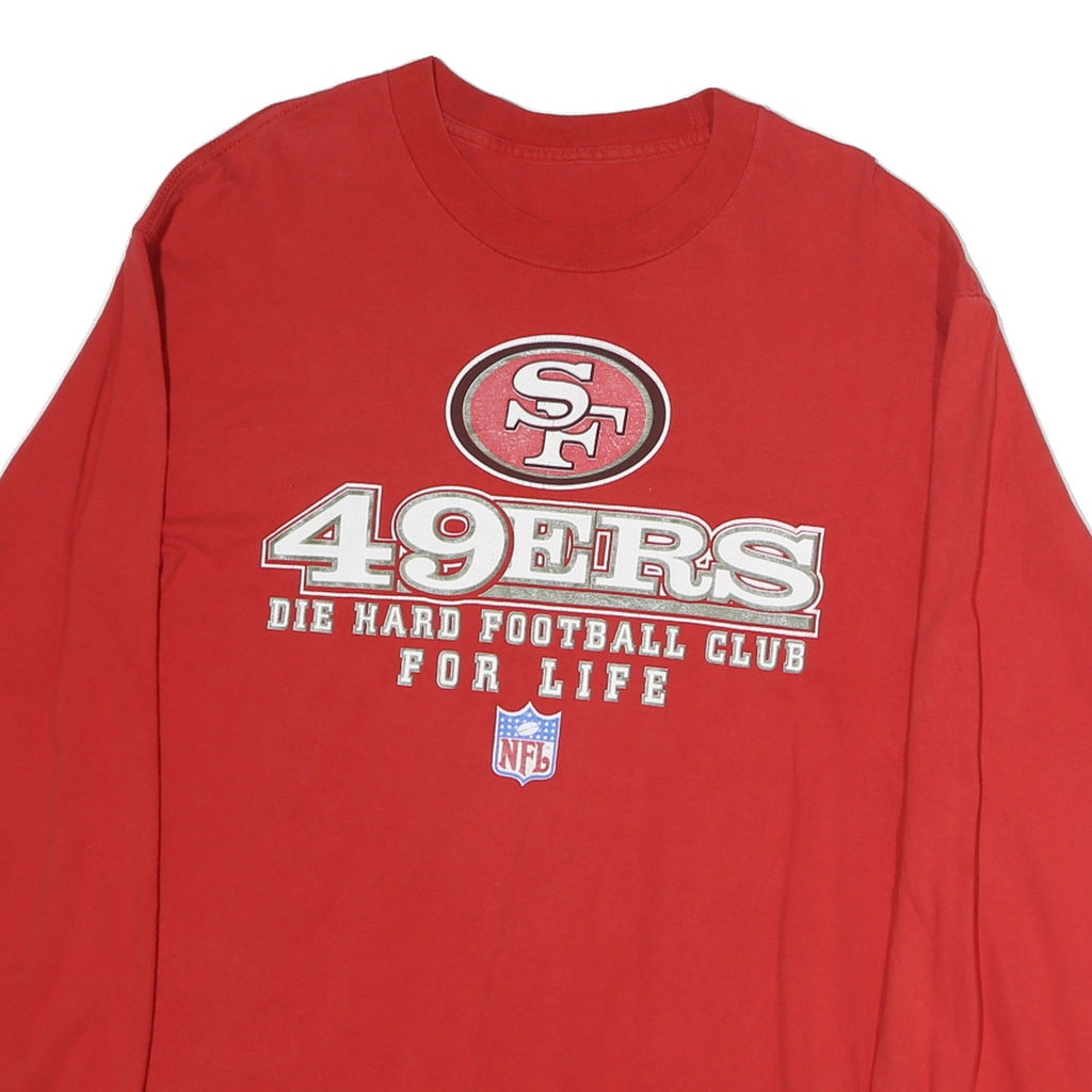 Mens Red Football Club Graphic Long Sleeve Crew Neck Cotton T-Shirt L