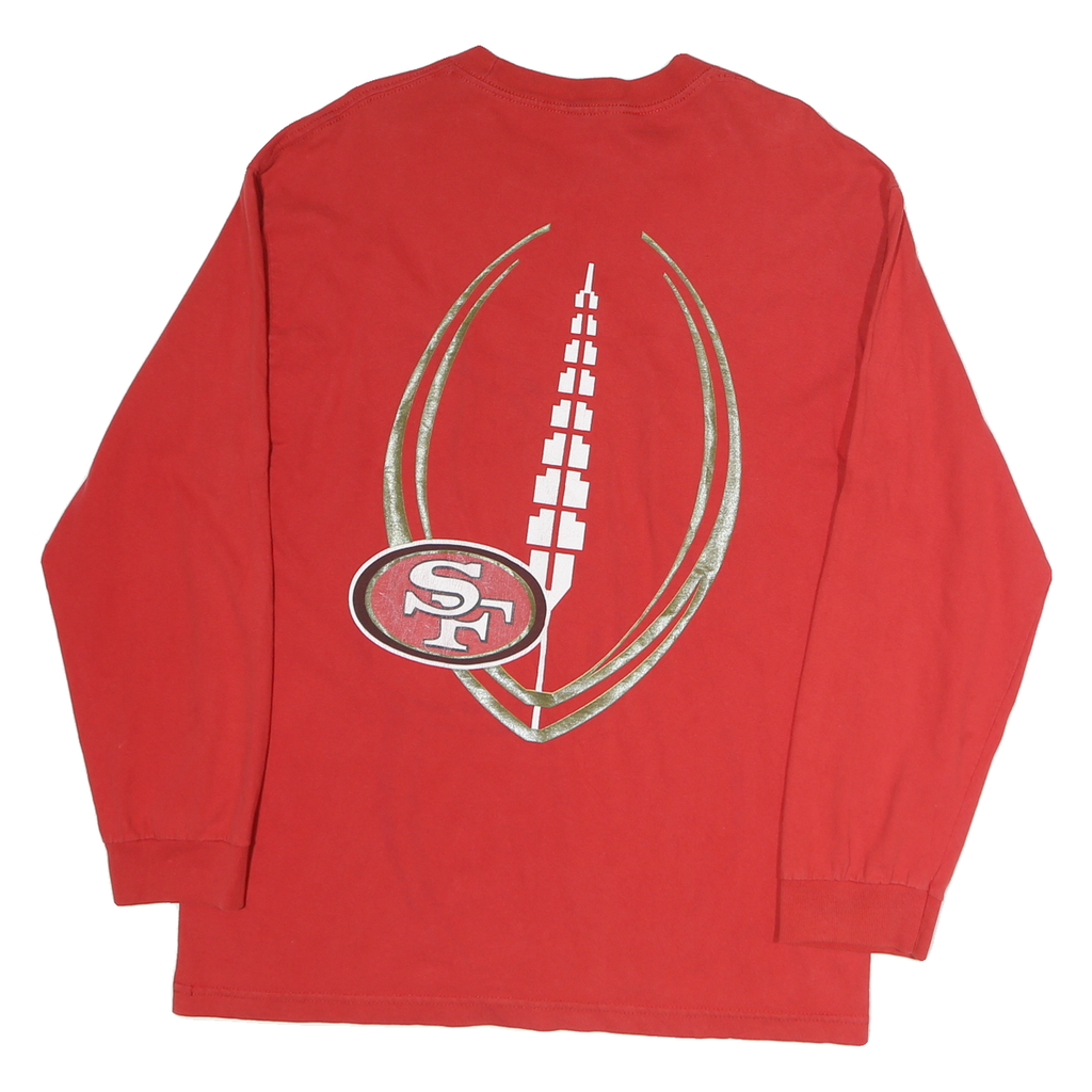 Mens Red Football Club Graphic Long Sleeve Crew Neck Cotton T-Shirt L