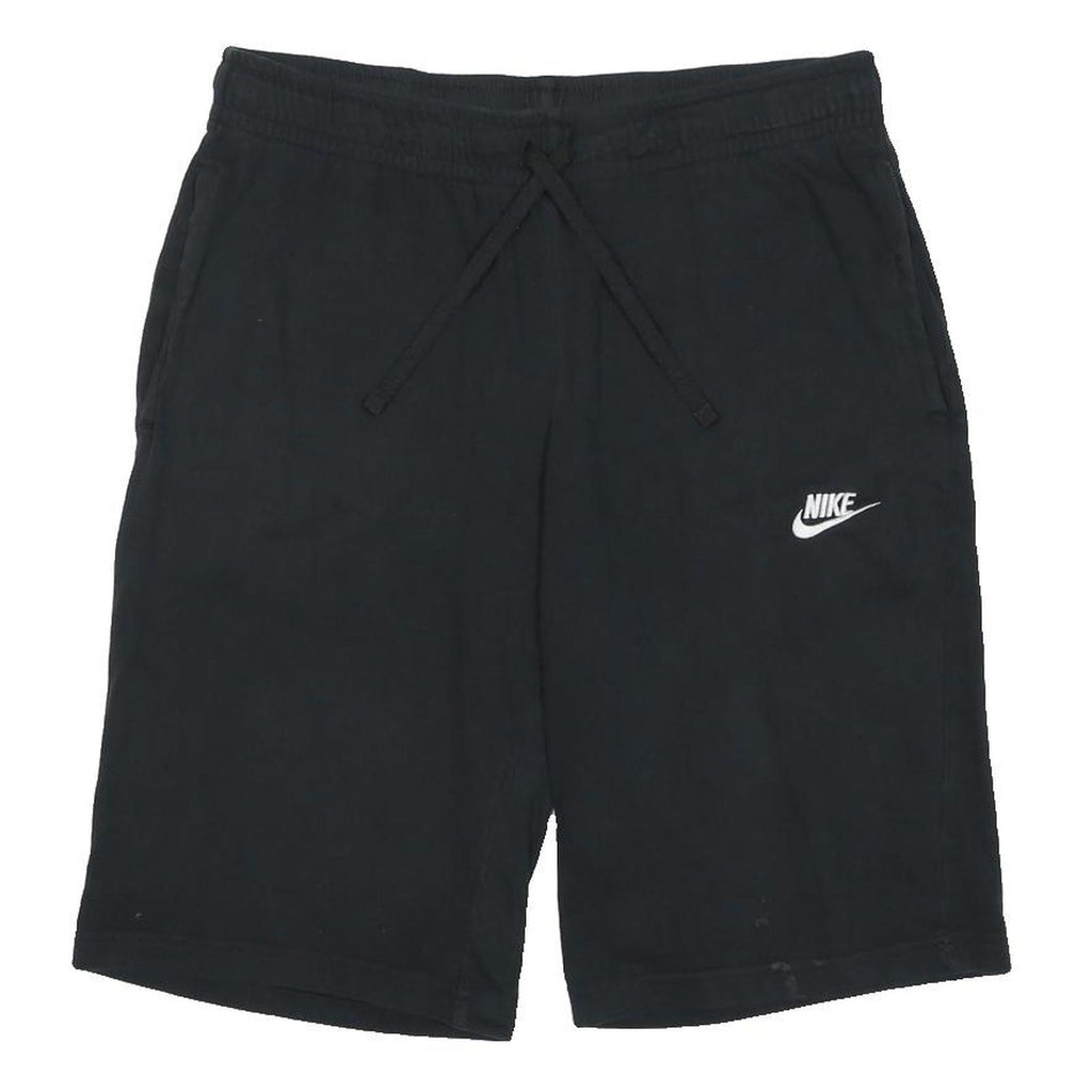 NIKE Mens Black Casual Cotton Blend Shorts M W30 Logo Embroidered Drawstring