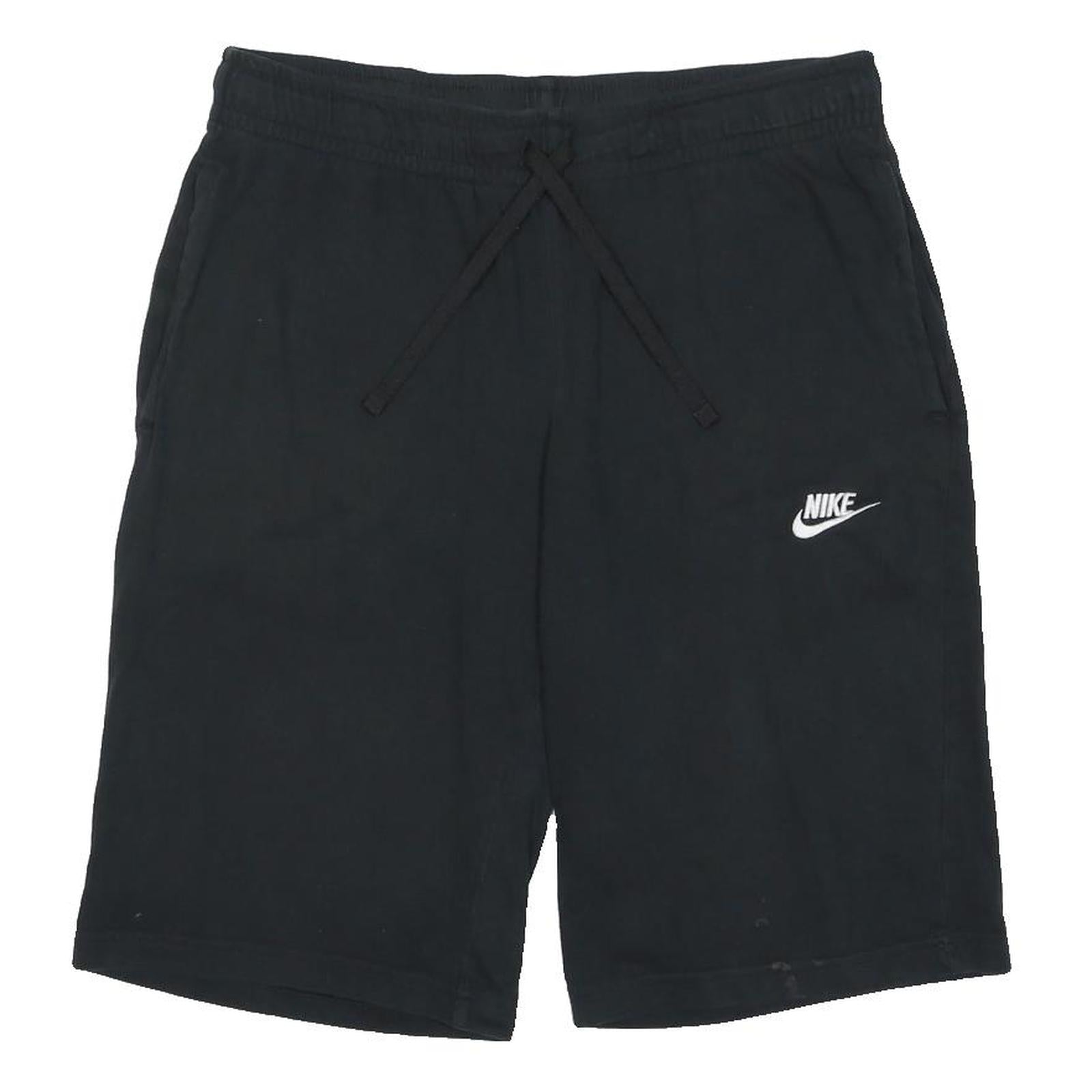 NIKE Mens Black Casual Cotton Blend Shorts M W30 Logo Embroidered Drawstring