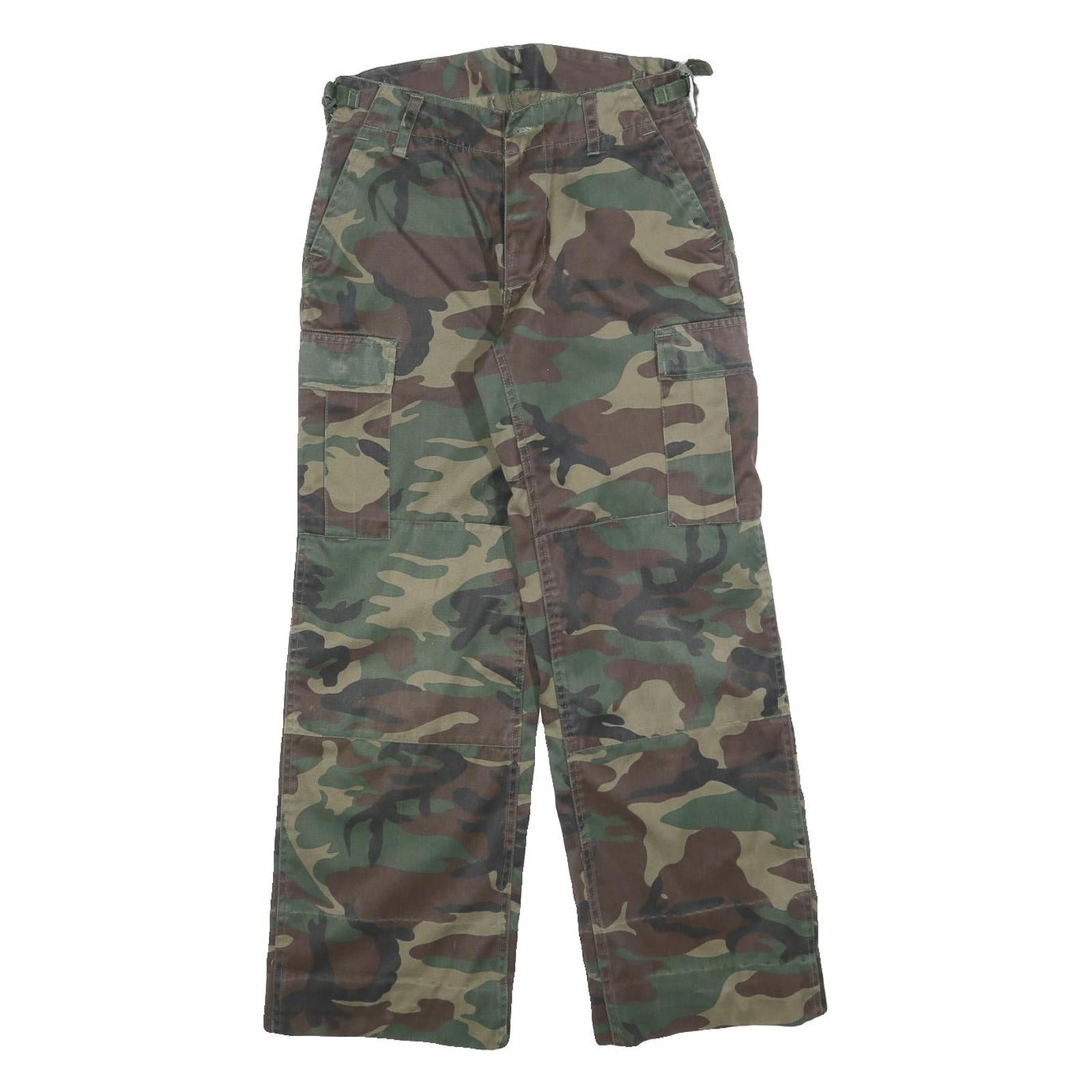 Mens Regular Fit Cotton Blend Green & Brown Camouflage Cargo Trousers W26 L28