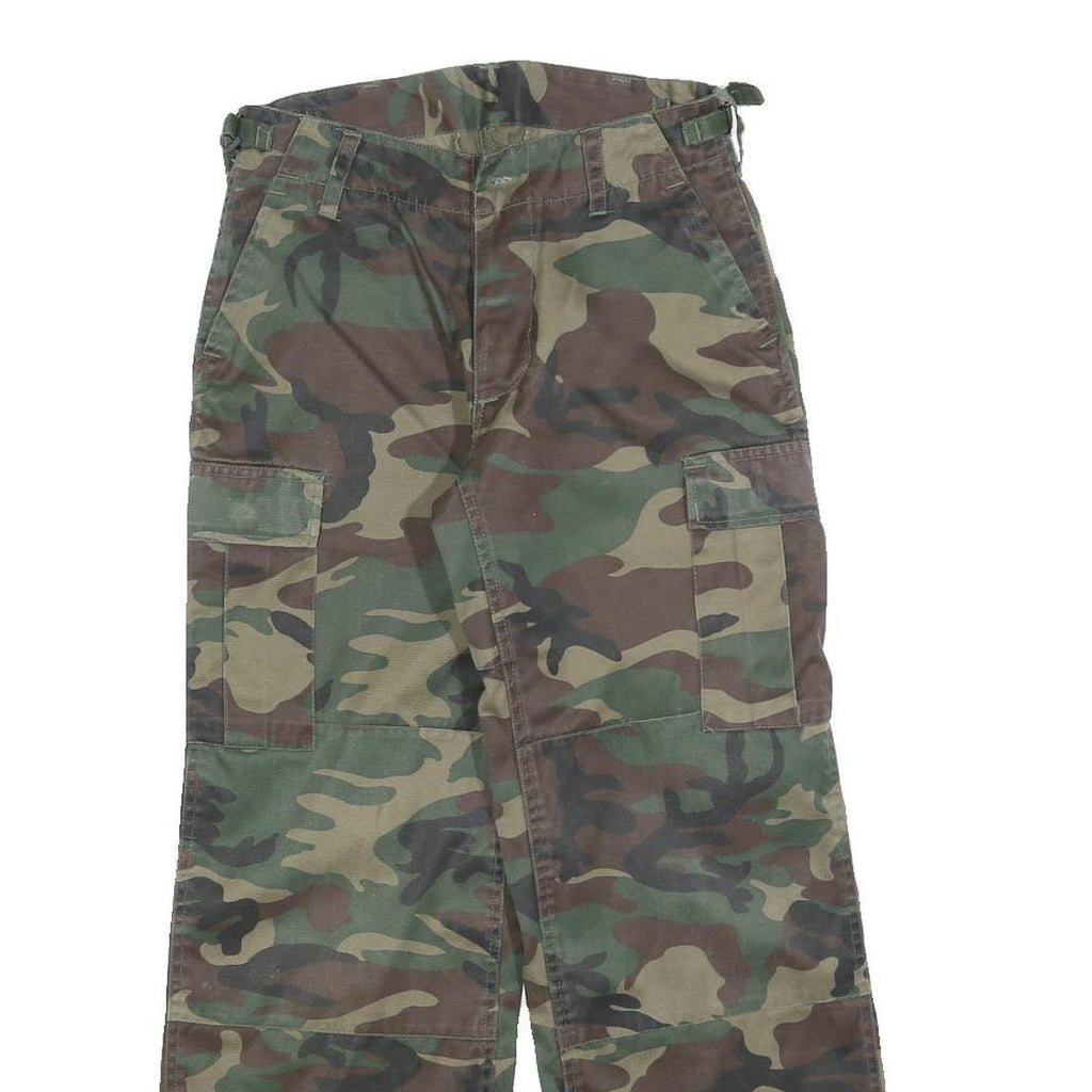 Mens Regular Fit Cotton Blend Green & Brown Camouflage Cargo Trousers W26 L28