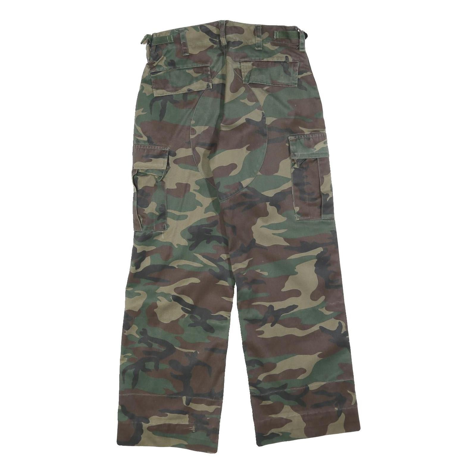 Mens Regular Fit Cotton Blend Green & Brown Camouflage Cargo Trousers W26 L28
