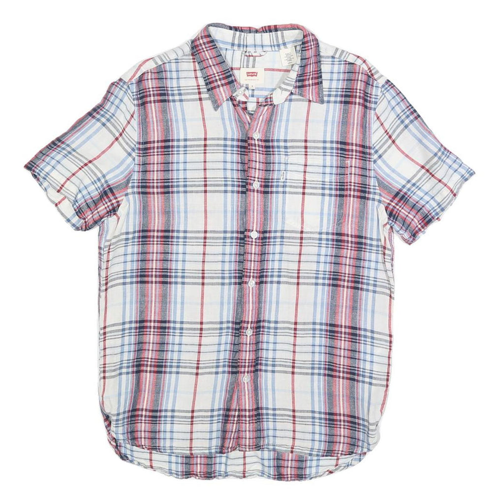 LEVI'S Mens White & Red Checked Shirt S Linen Blend Short Sleeve Casual