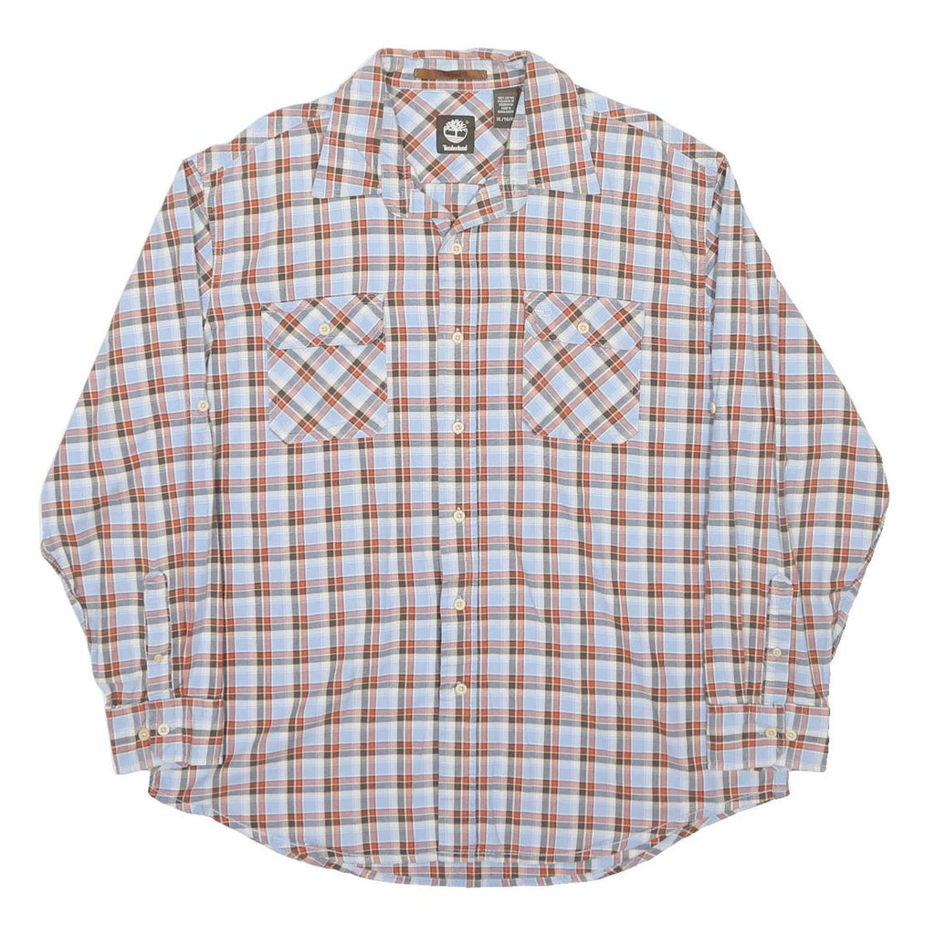 TIMBERLAND Mens Blue & Brown Checked Shirt XL Cotton Long Sleeve Casual