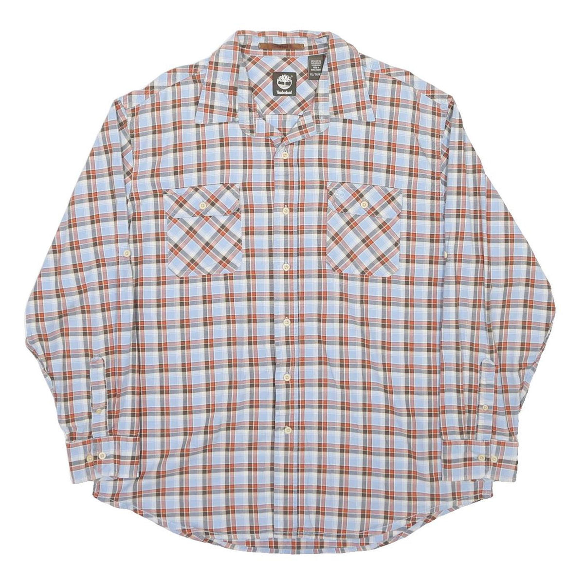 TIMBERLAND Mens Blue & Brown Checked Shirt XL Cotton Long Sleeve Casual
