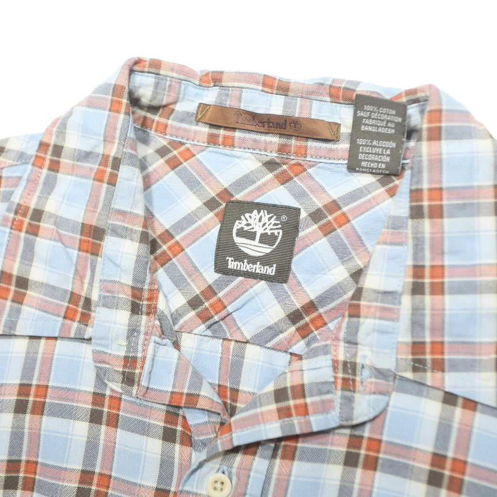 TIMBERLAND Mens Blue & Brown Checked Shirt XL Cotton Long Sleeve Casual