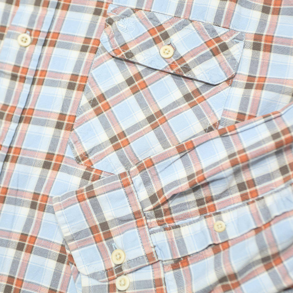 TIMBERLAND Mens Blue & Brown Checked Shirt XL Cotton Long Sleeve Casual