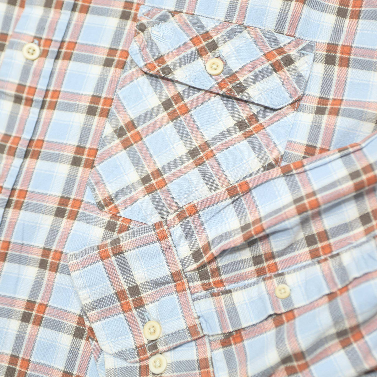 TIMBERLAND Mens Blue & Brown Checked Shirt XL Cotton Long Sleeve Casual