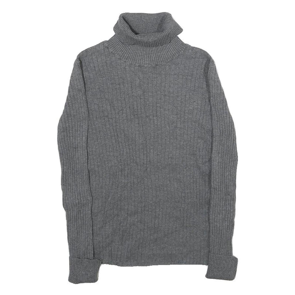MERONA Womens Grey Plain Cotton Blend Roll Neck Chunky Knit Jumper S Casual Cozy