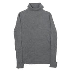 MERONA Womens Grey Plain Cotton Blend Roll Neck Chunky Knit Jumper S Casual Cozy