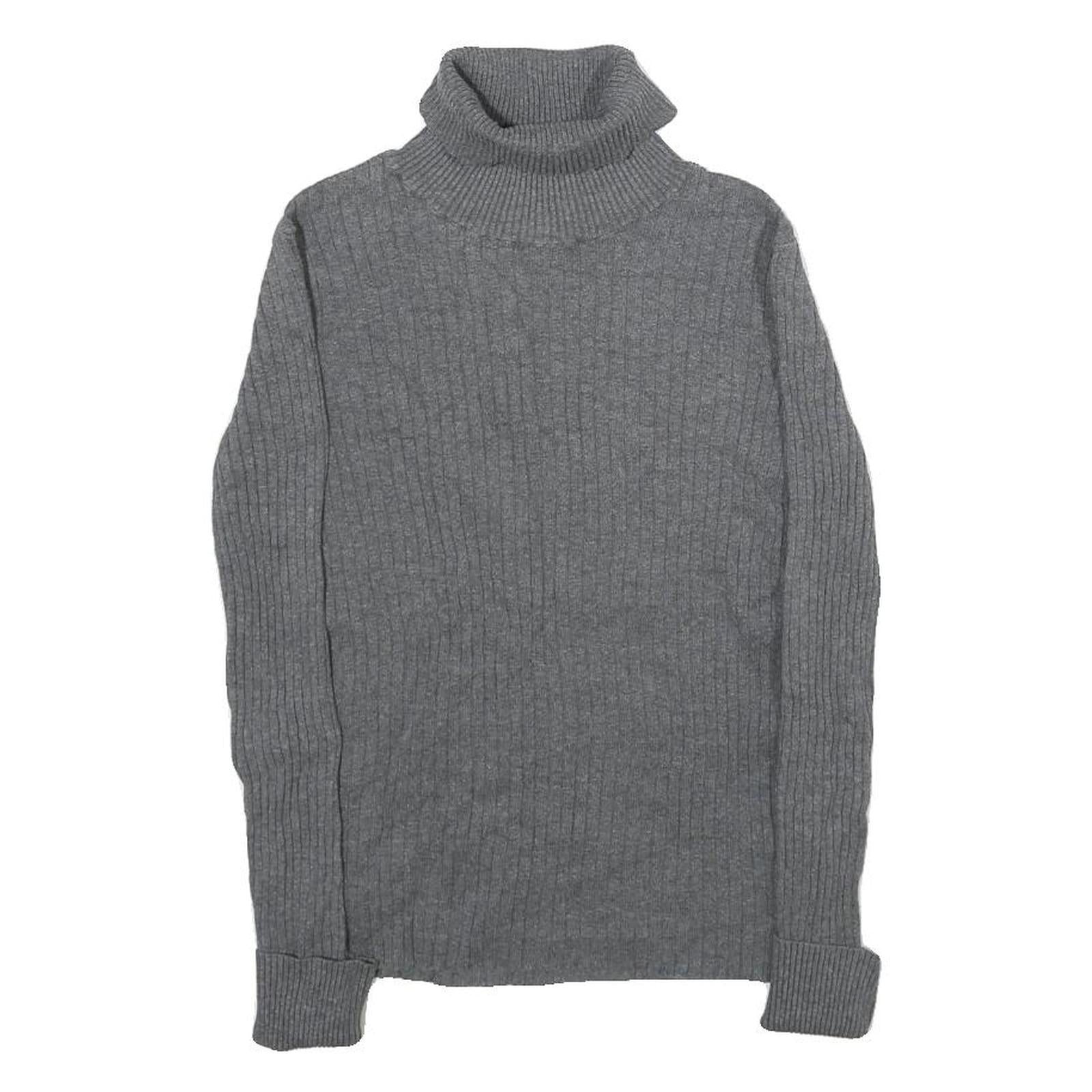 MERONA Womens Grey Plain Cotton Blend Roll Neck Chunky Knit Jumper S Casual Cozy