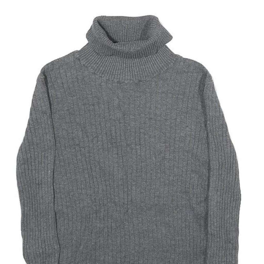 MERONA Womens Grey Plain Cotton Blend Roll Neck Chunky Knit Jumper S Casual Cozy