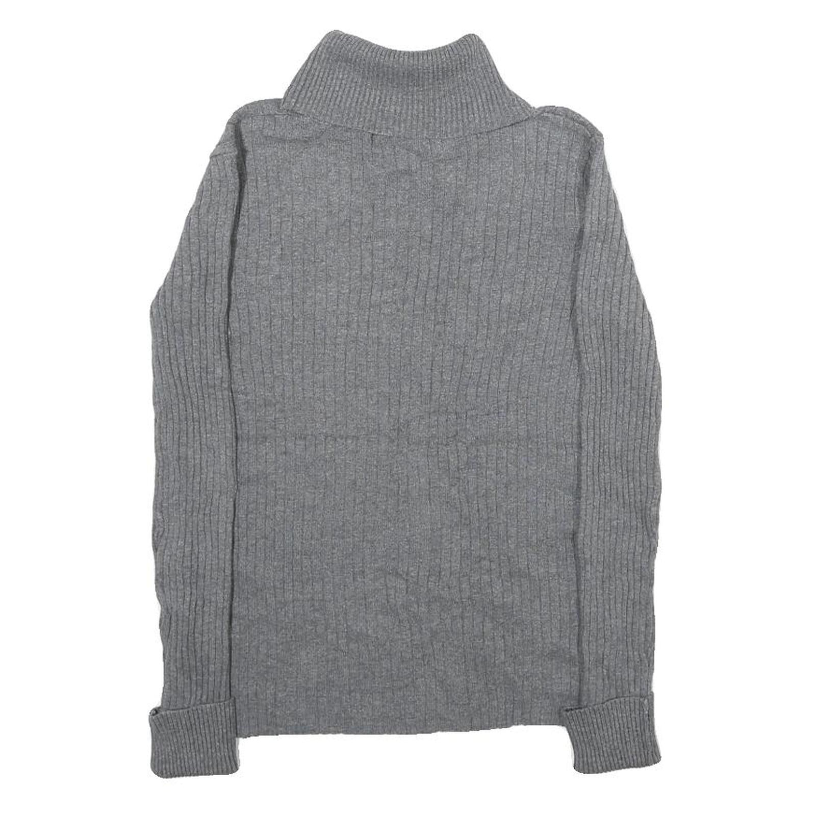 MERONA Womens Grey Plain Cotton Blend Roll Neck Chunky Knit Jumper S Casual Cozy