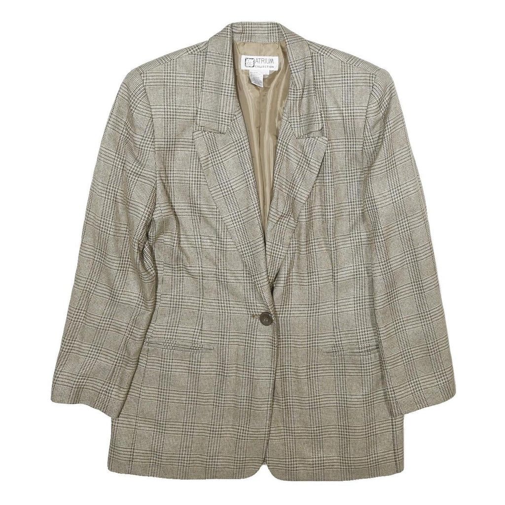 ATRIUM COLLECTION Womens Beige Check Jacket UK 14 Woven Classic Button Closure