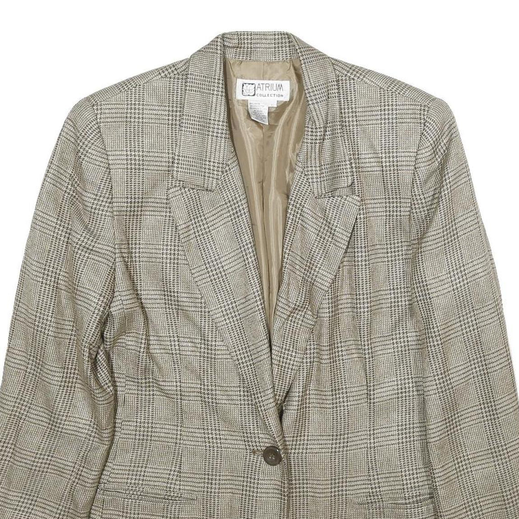 ATRIUM COLLECTION Womens Beige Check Jacket UK 14 Woven Classic Button Closure