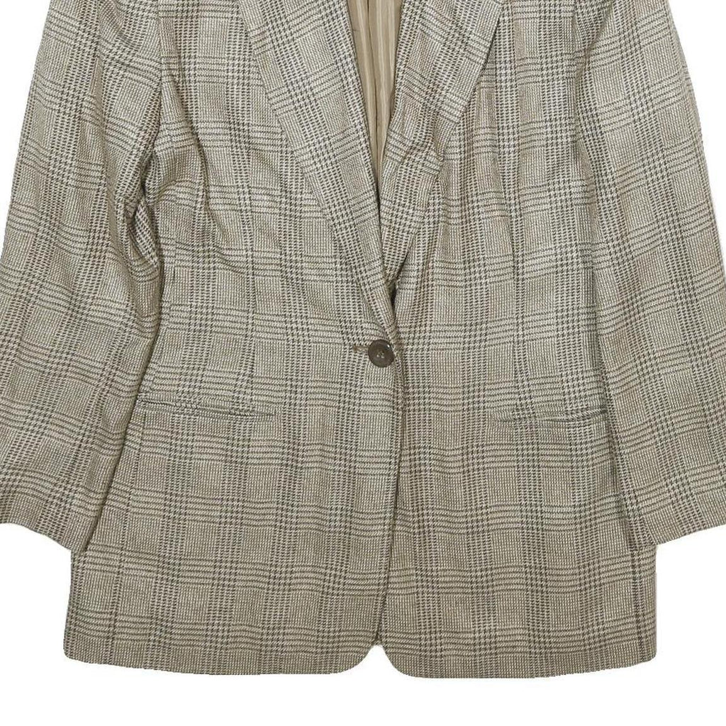 ATRIUM COLLECTION Womens Beige Check Jacket UK 14 Woven Classic Button Closure