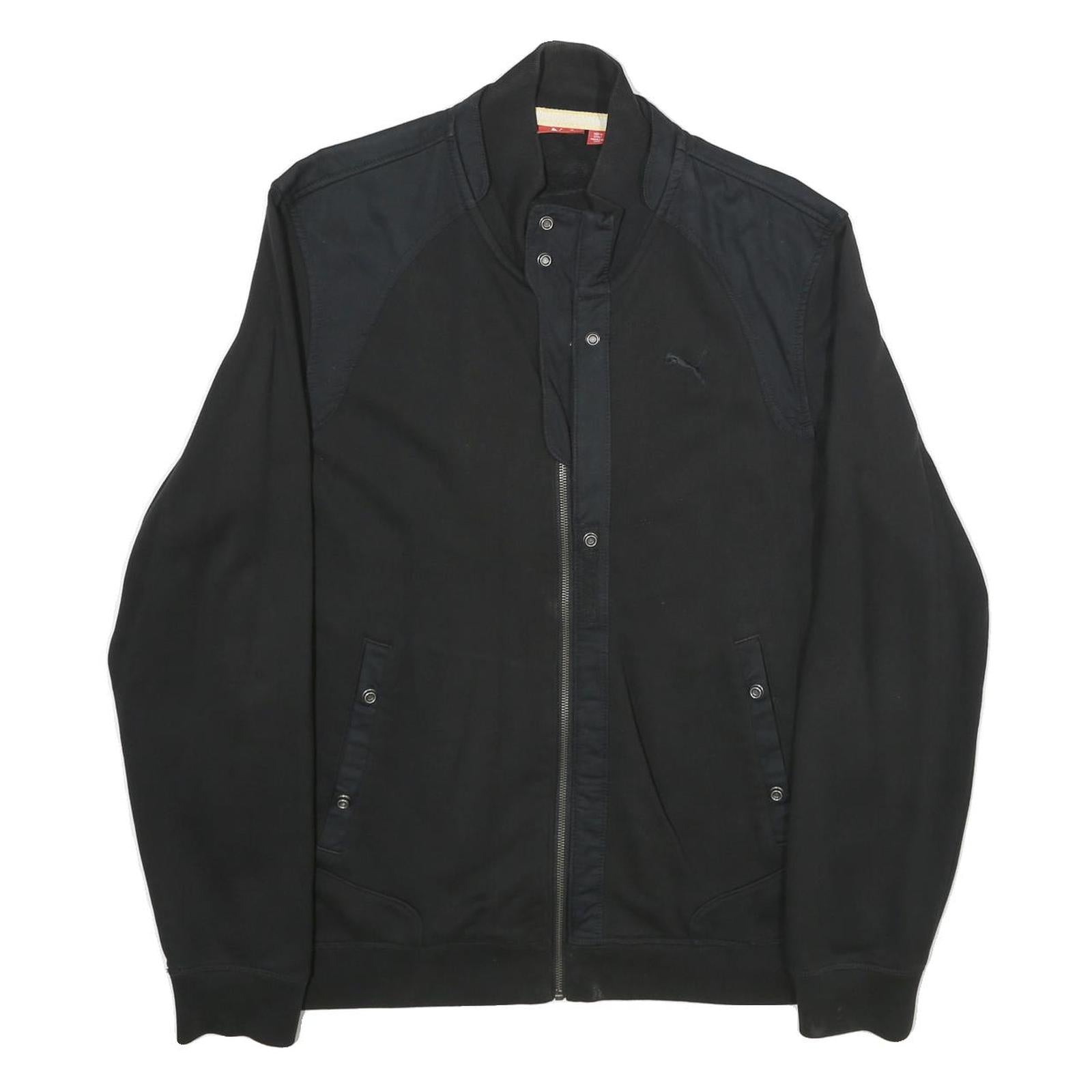 PUMA Mens Black Jacket L Cotton Plain Zip Casual Sportswear