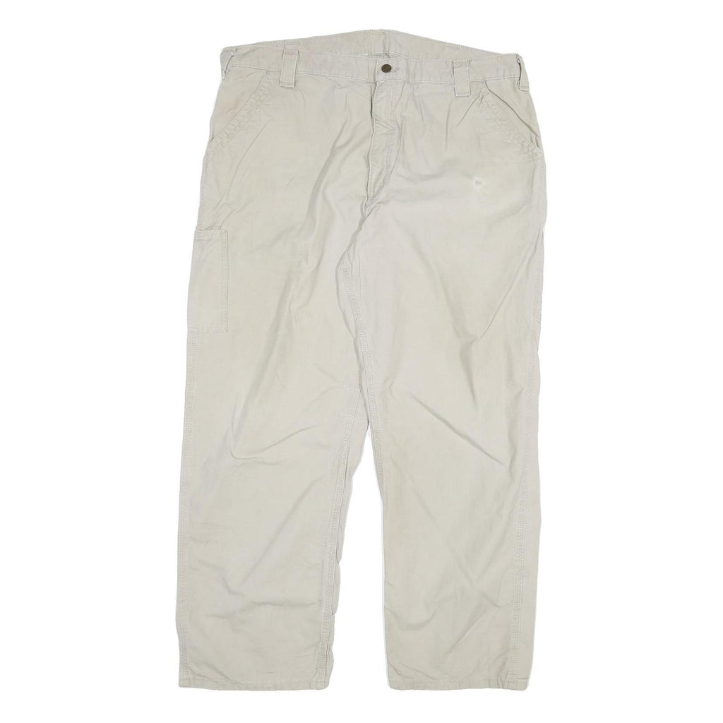 CARHARTT Mens Relaxed Beige Cotton Blend Trousers W42 L32 Workwear Zip Closure