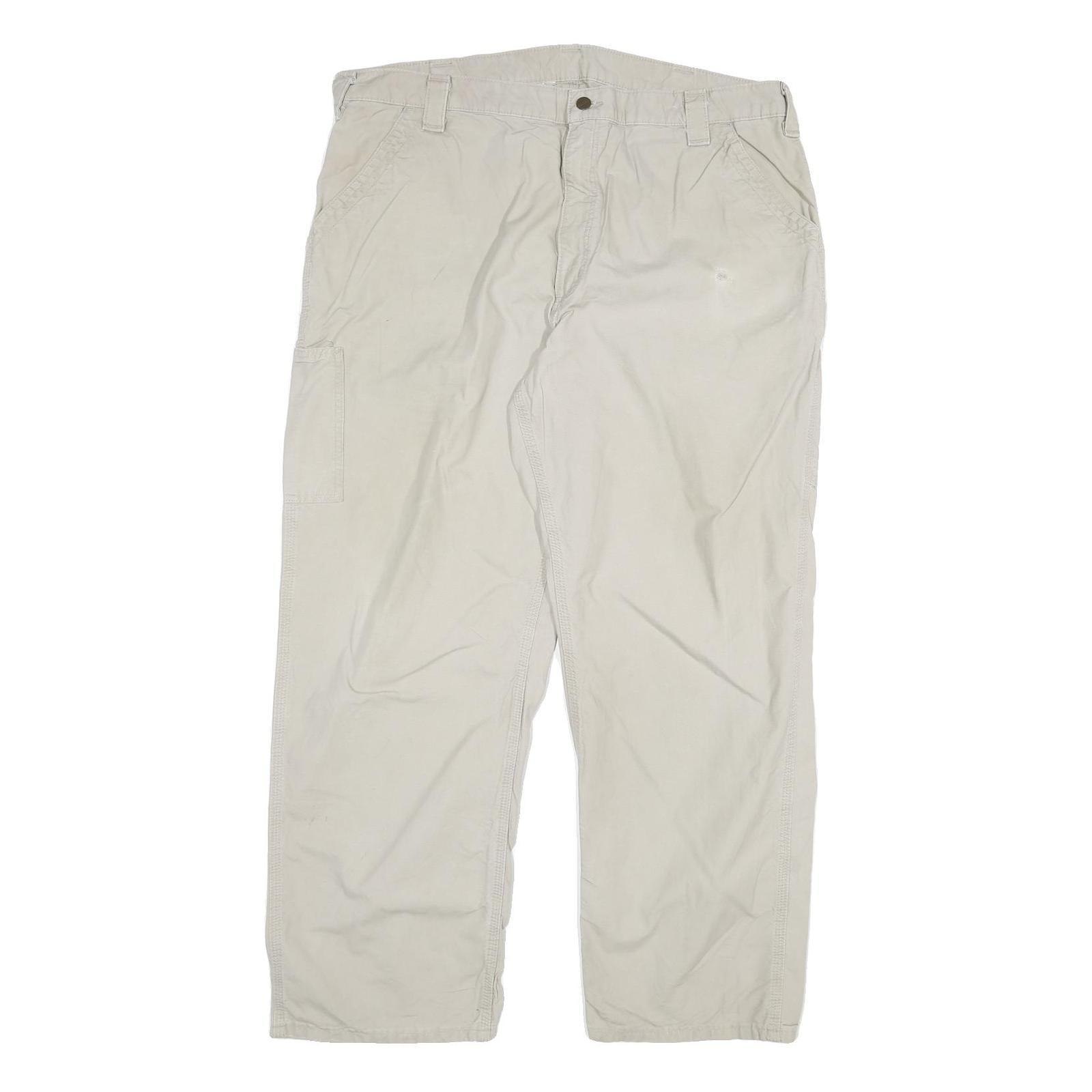 CARHARTT Mens Relaxed Beige Cotton Blend Trousers W42 L32 Workwear Zip Closure