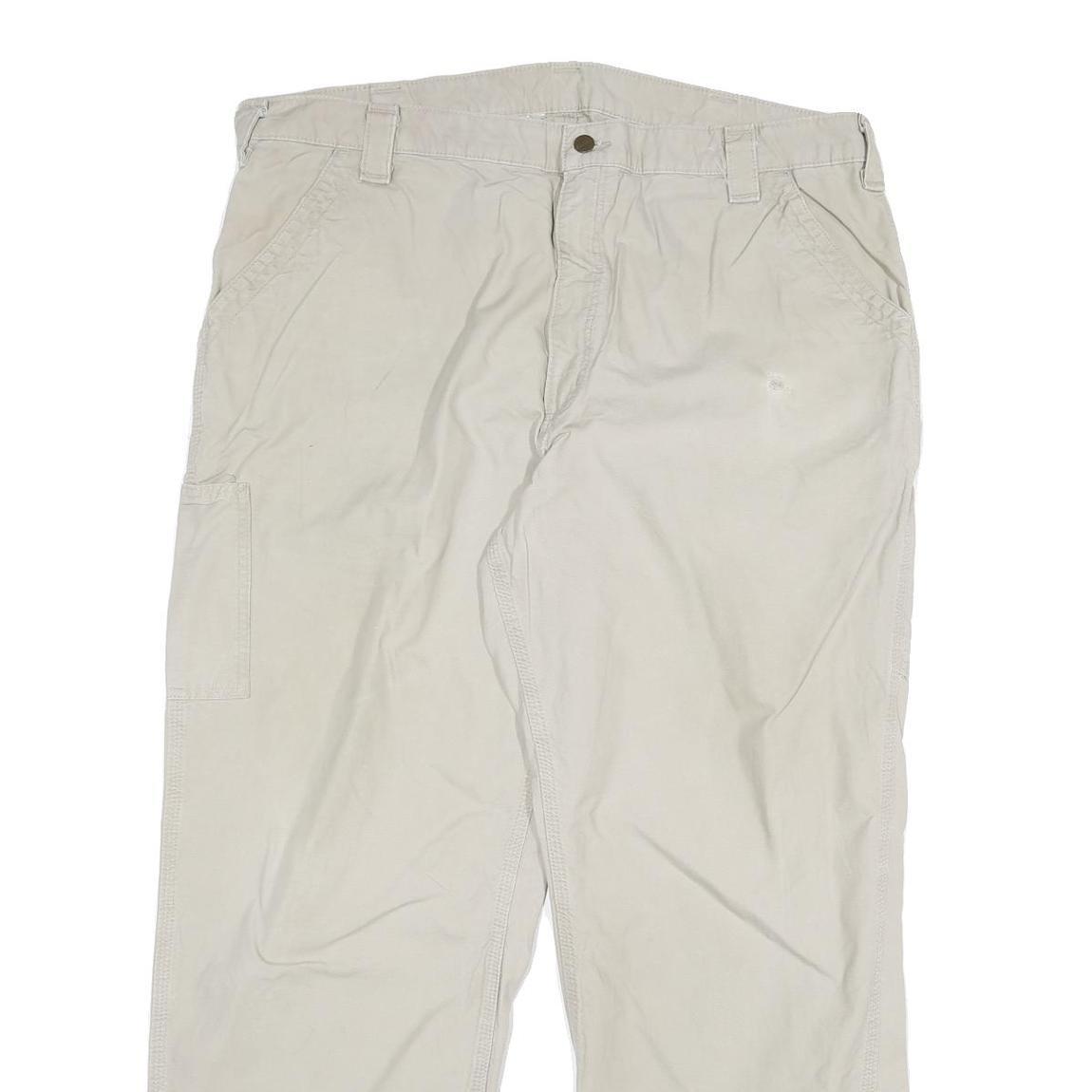 CARHARTT Mens Relaxed Beige Cotton Blend Trousers W42 L32 Workwear Zip Closure