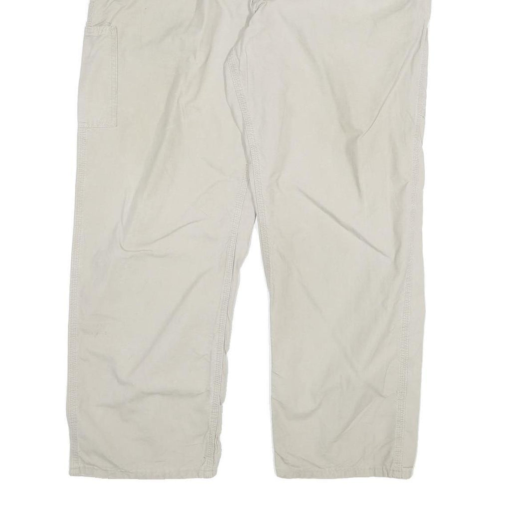 CARHARTT Mens Relaxed Beige Cotton Blend Trousers W42 L32 Workwear Zip Closure