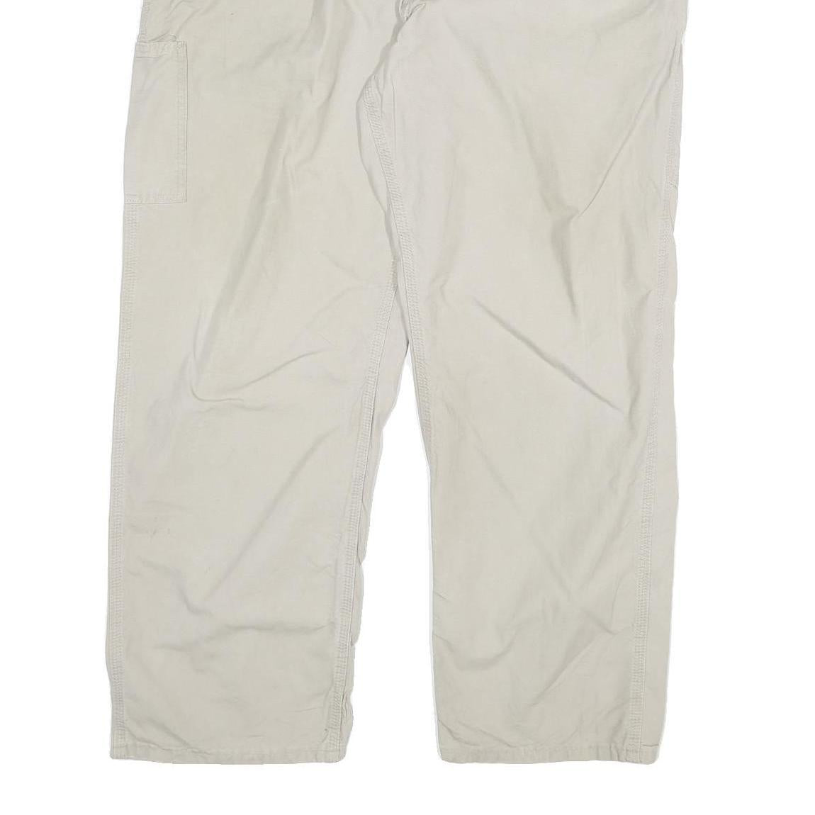 CARHARTT Mens Relaxed Beige Cotton Blend Trousers W42 L32 Workwear Zip Closure