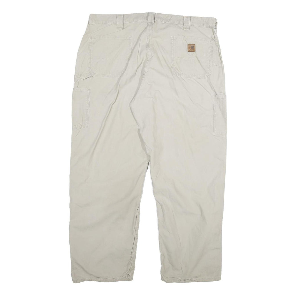 CARHARTT Mens Relaxed Beige Cotton Blend Trousers W42 L32 Workwear Zip Closure