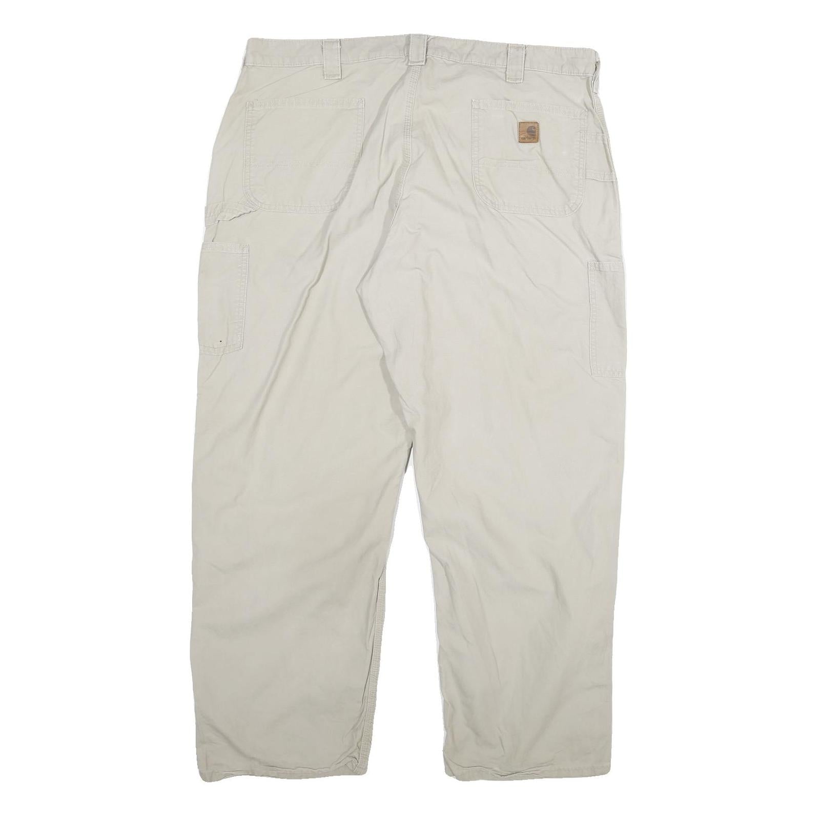 CARHARTT Mens Relaxed Beige Cotton Blend Trousers W42 L32 Workwear Zip Closure