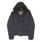 SUPERDRY Mens Black Outdoor Hooded Jacket Japan Logo Polyester Blend Woven M Zip