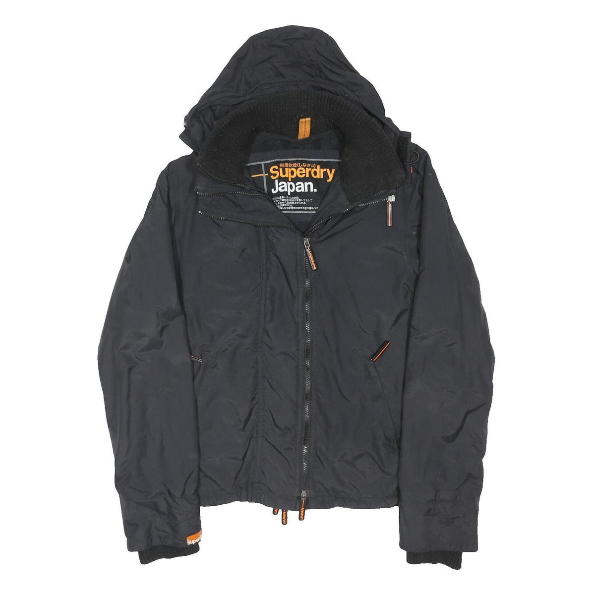 SUPERDRY Mens Black Outdoor Hooded Jacket Japan Logo Polyester Blend Woven M Zip