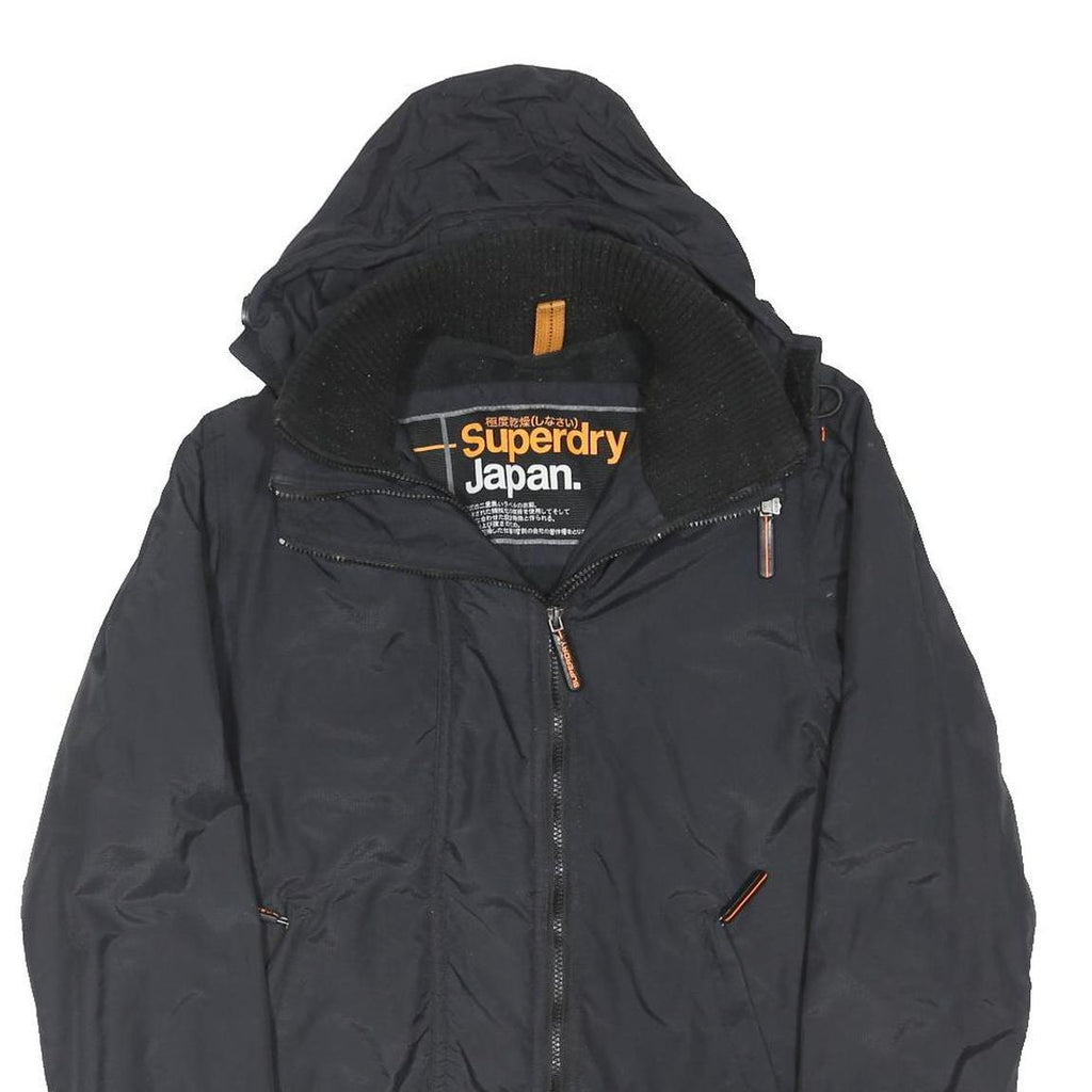 SUPERDRY Mens Black Outdoor Hooded Jacket Japan Logo Polyester Blend Woven M Zip