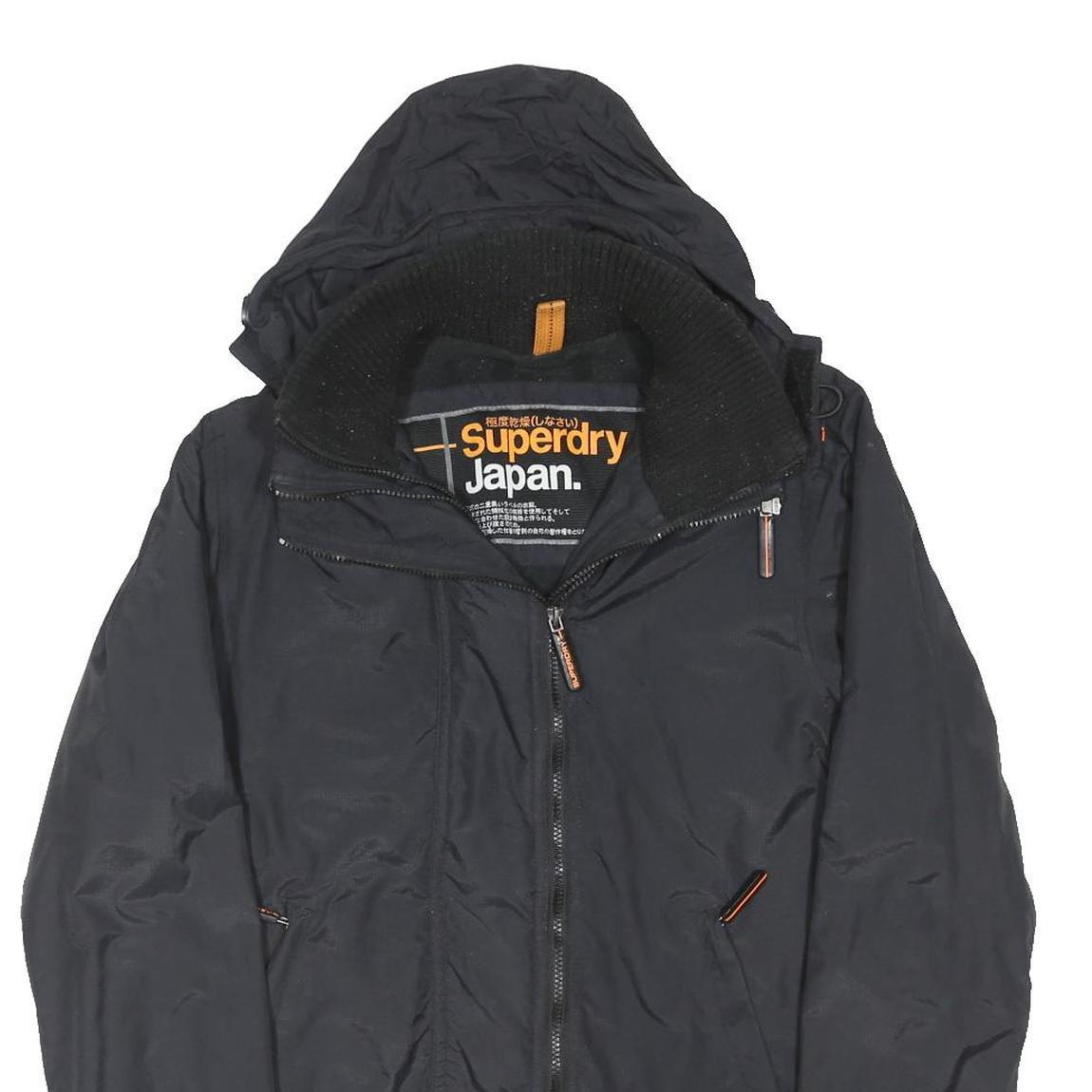SUPERDRY Mens Black Outdoor Hooded Jacket Japan Logo Polyester Blend Woven M Zip