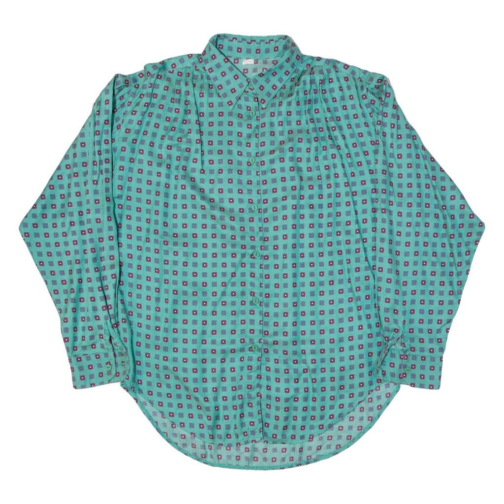 Womens Shirt Green Viscose Spotted Long Sleeve UK 10