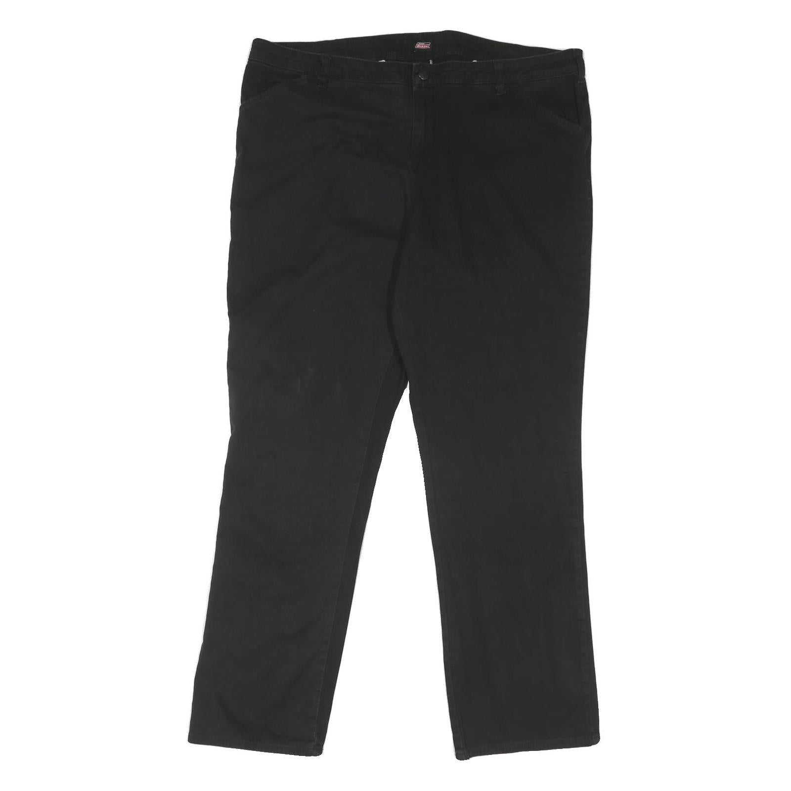 DICKIES Mens Cotton Blend Black Regular Fit Straight Trousers W40 L30 Zip