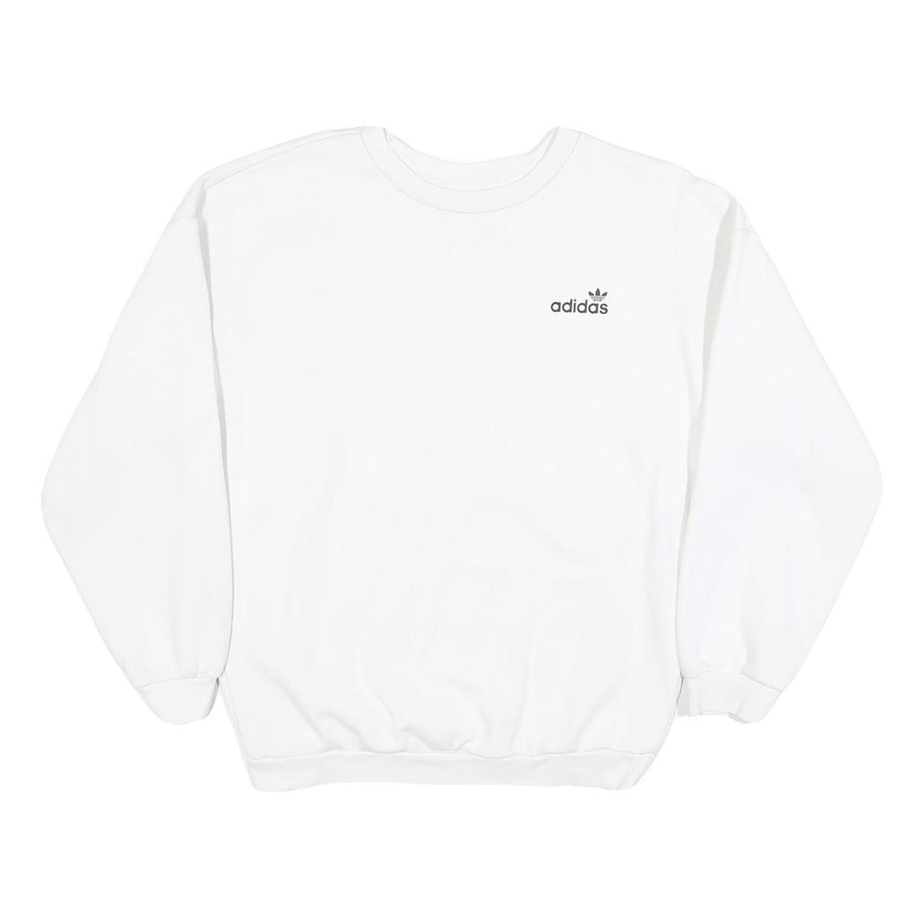 ADIDAS Womens White Crew Neck UK 10 Cotton Blend Sweatshirt Casual