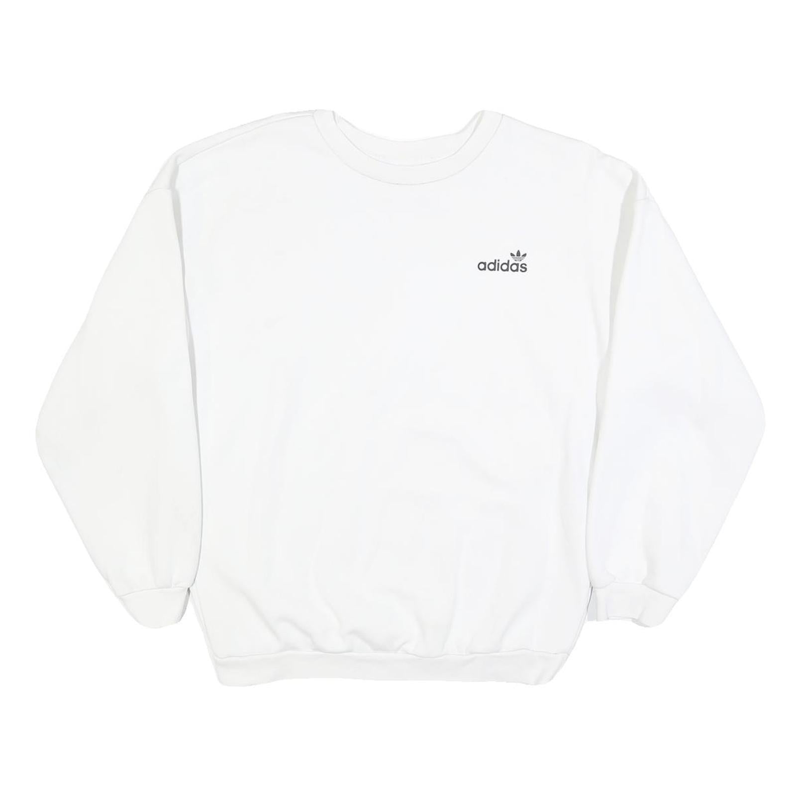 ADIDAS Womens White Crew Neck UK 10 Cotton Blend Sweatshirt Casual