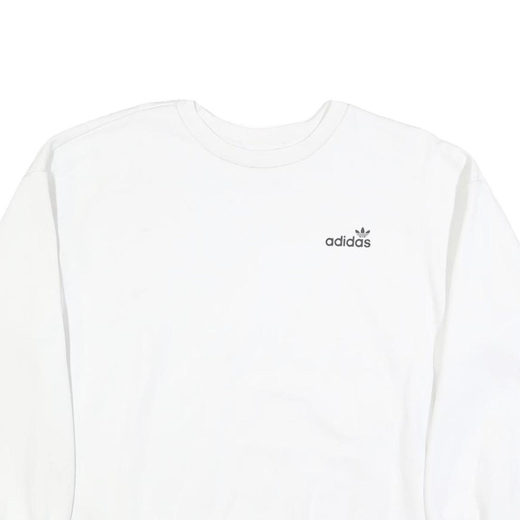 ADIDAS Womens White Crew Neck UK 10 Cotton Blend Sweatshirt Casual