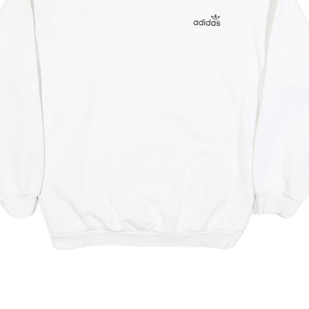ADIDAS Womens White Crew Neck UK 10 Cotton Blend Sweatshirt Casual