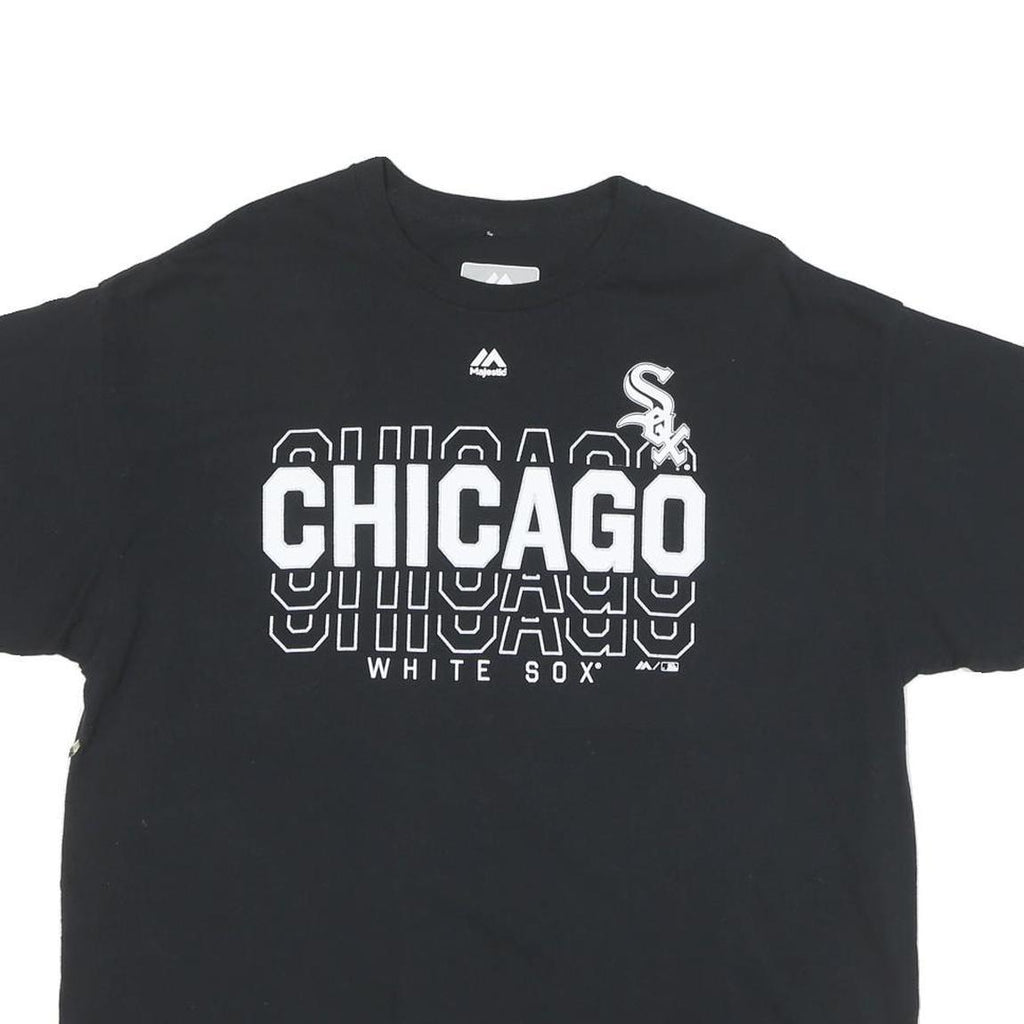 MAJESTIC Mens Black Chicago White Sox Graphic T-Shirt L Short Sleeve Crew Neck