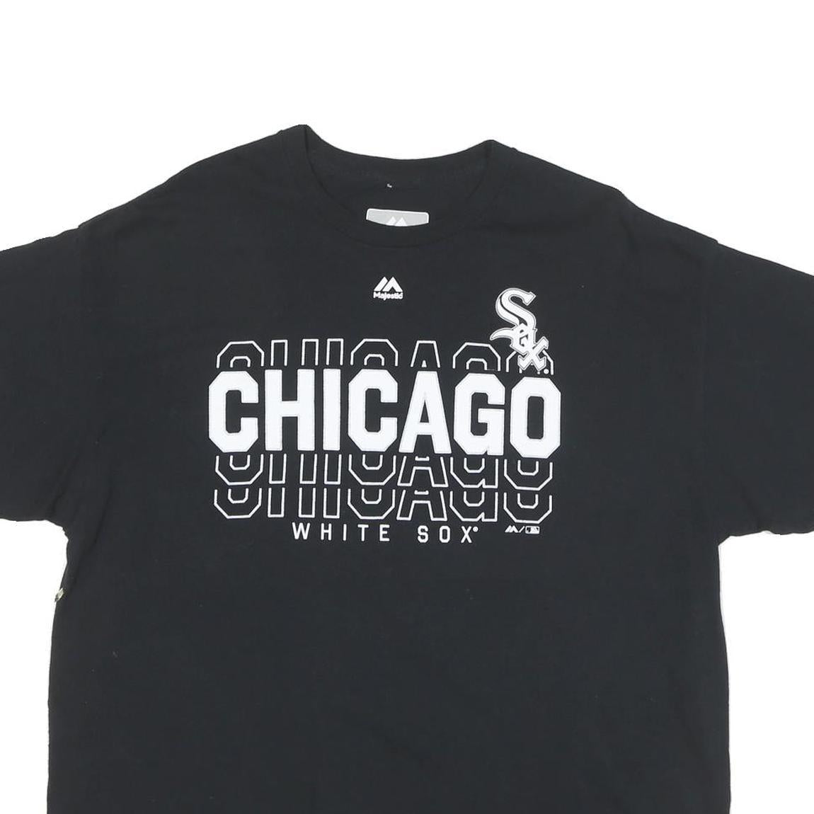 MAJESTIC Mens Black Chicago White Sox Graphic T-Shirt L Short Sleeve Crew Neck
