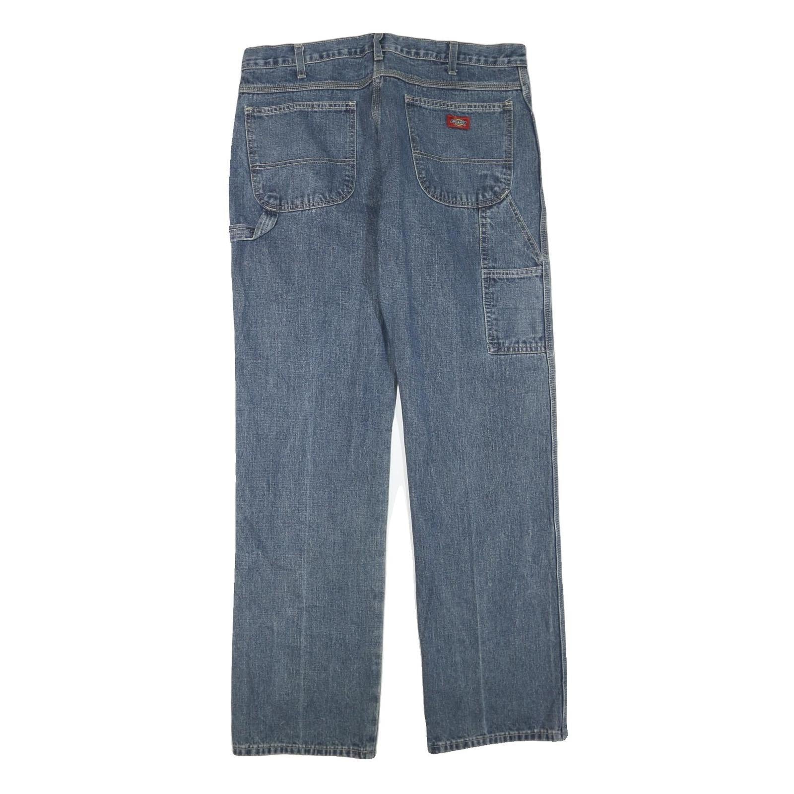 DICKIES Mens Blue Regular Straight Denim Medium Zip W36 L34 Cotton Blend