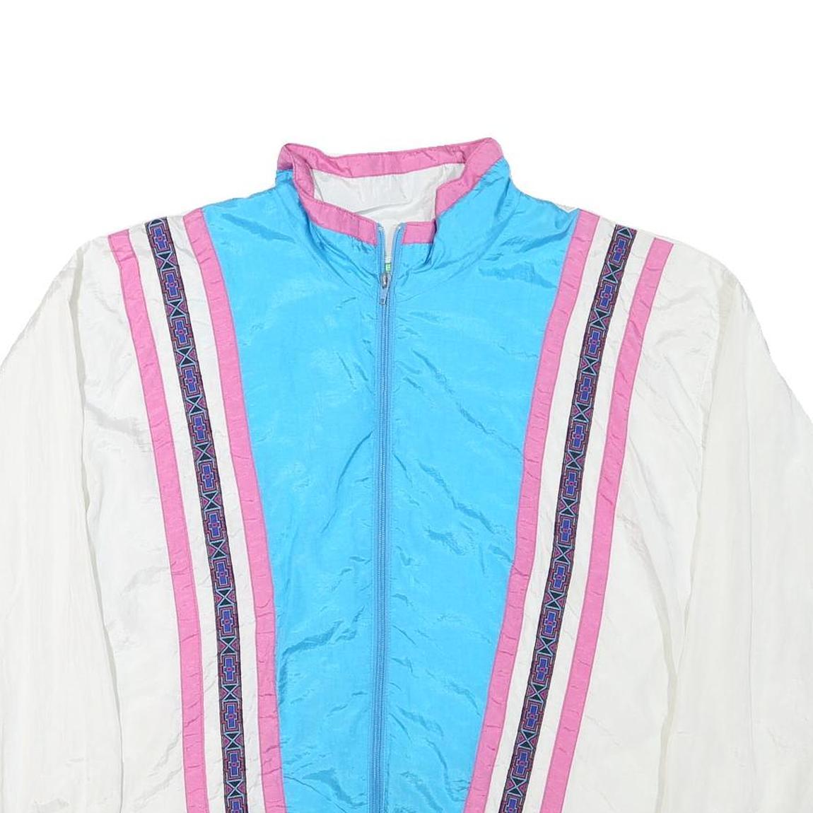 BOLD SPIRIT Womens Blue & White Nylon Jacket L Zip Retro Lightweight Swift