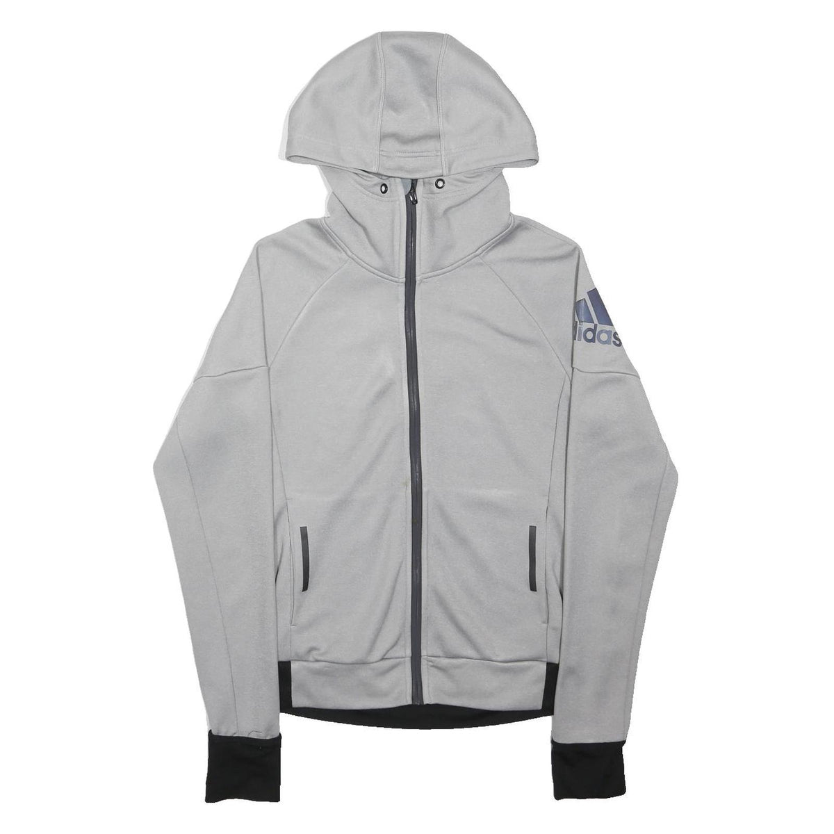ADIDAS Mens Grey Hooded Zip Up XS Sportswear Sweatshirt Long Sleeve