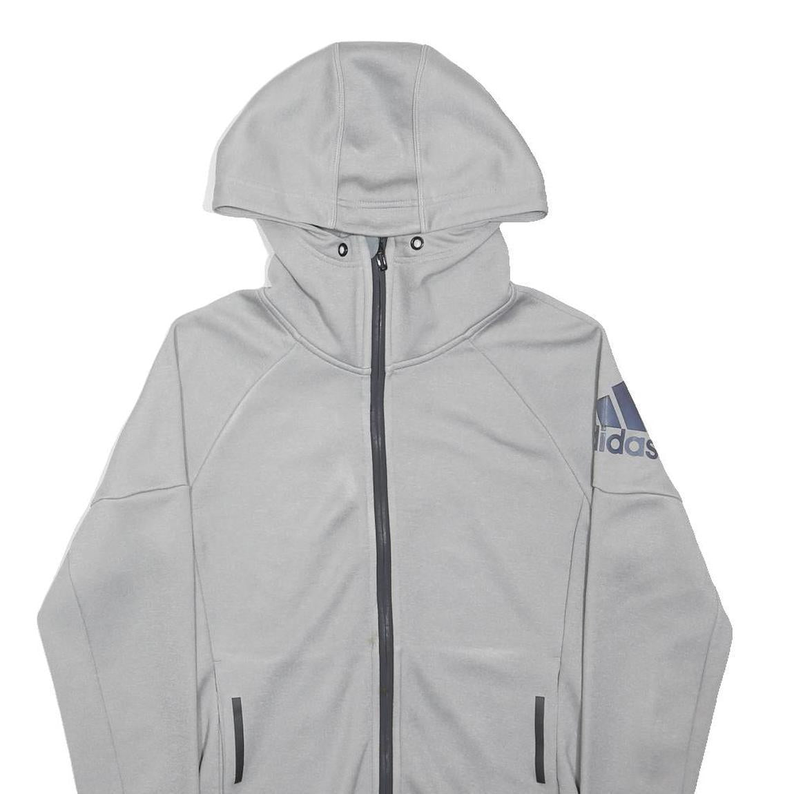 ADIDAS Mens Grey Hooded Zip Up XS Sportswear Sweatshirt Long Sleeve