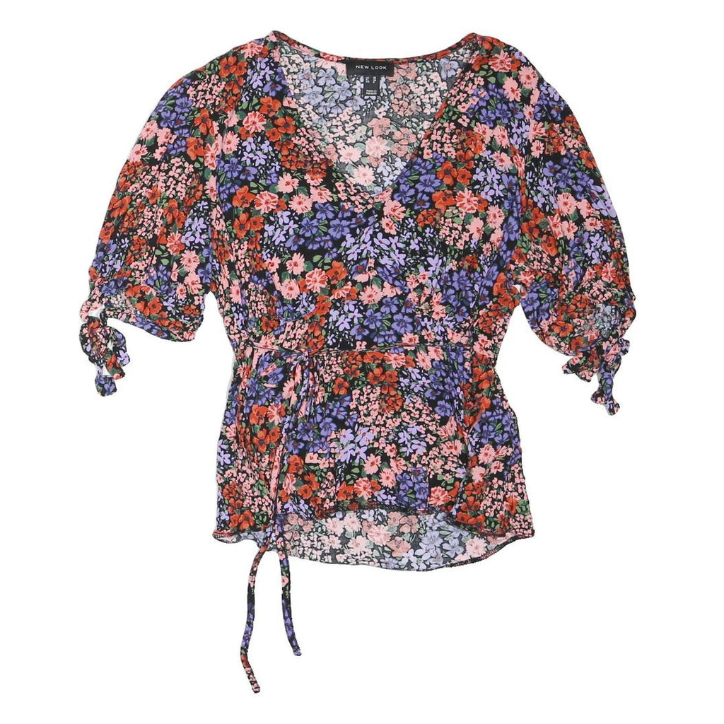 NEW LOOK Womens Floral Printed Viscose Blouse Short Sleeve V Neck UK 10