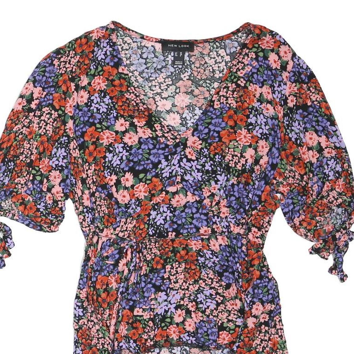NEW LOOK Womens Floral Printed Viscose Blouse Short Sleeve V Neck UK 10