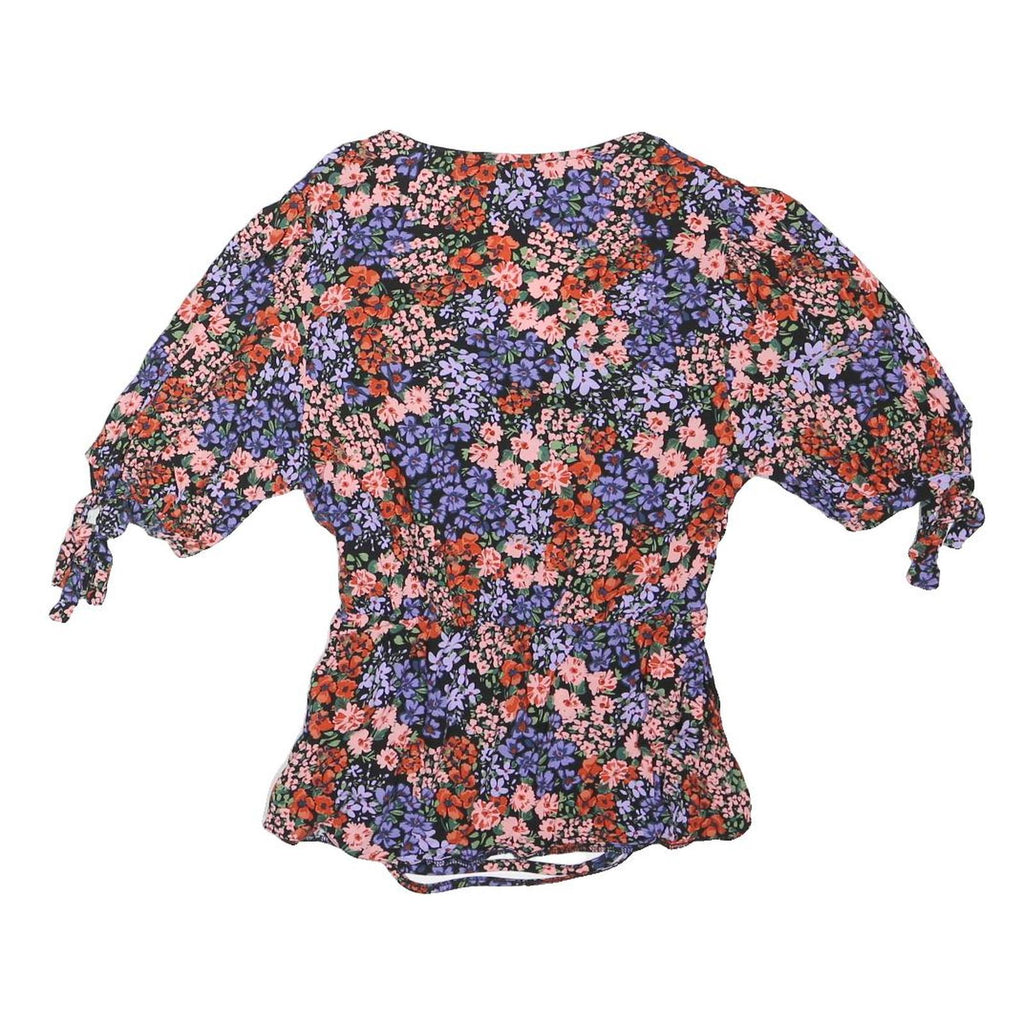 NEW LOOK Womens Floral Printed Viscose Blouse Short Sleeve V Neck UK 10