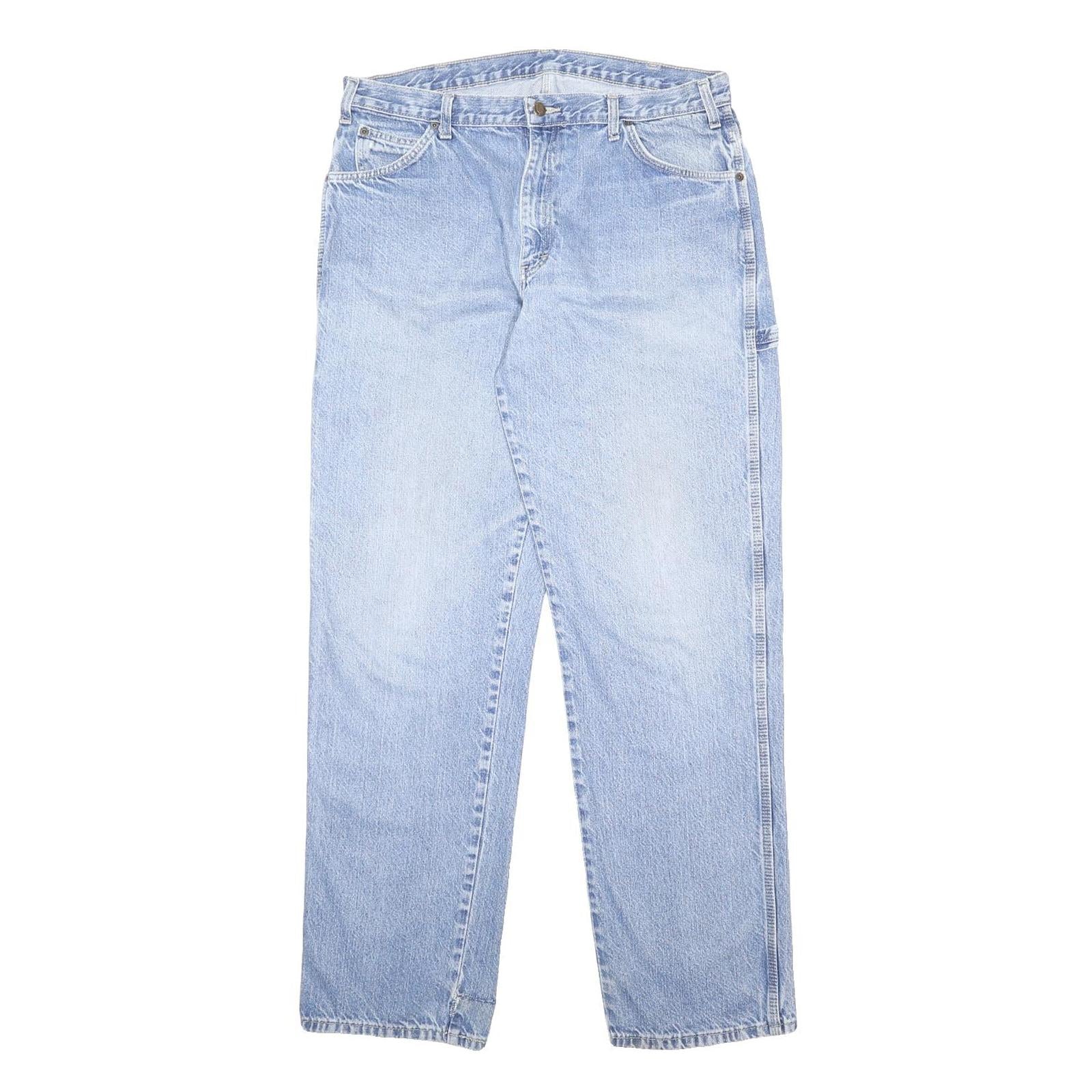 DICKIES Mens Jeans Blue Regular Straight Denim Light W36 L34 Workwear