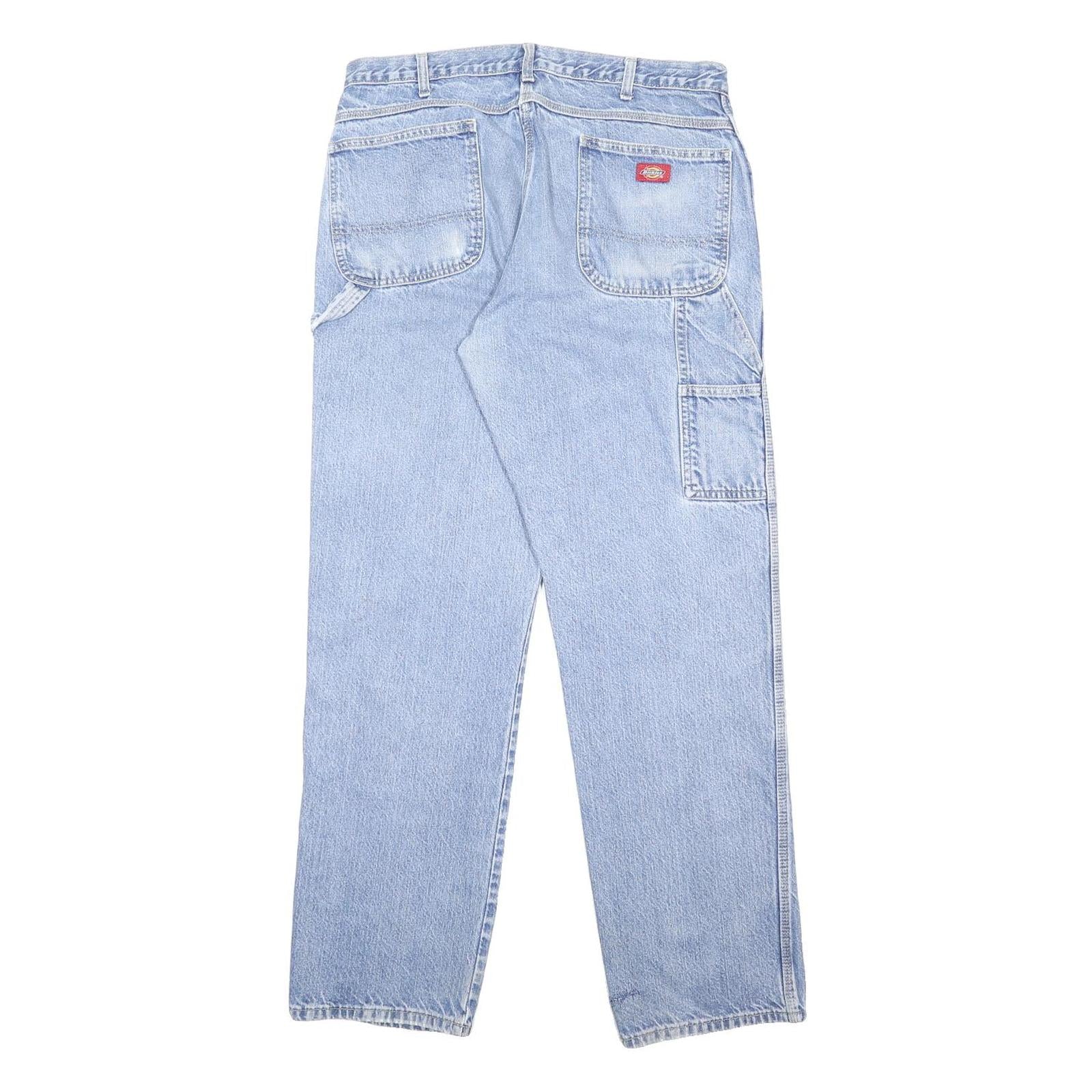 DICKIES Mens Jeans Blue Regular Straight Denim Light W36 L34 Workwear